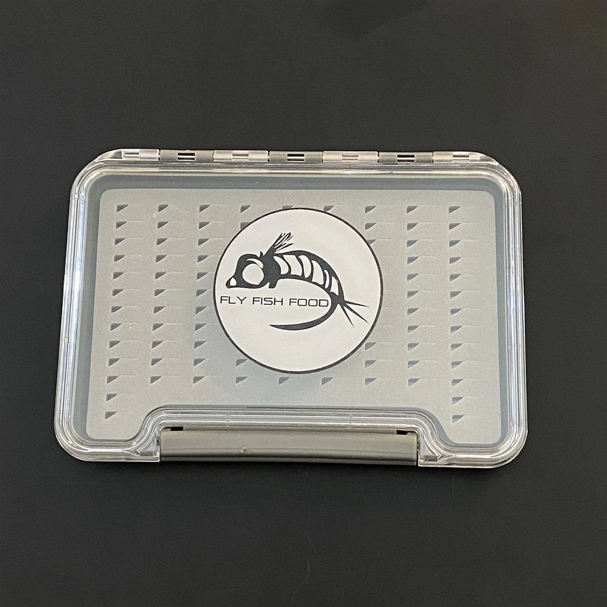 FLY FISH FOOD LOGO FLY BOX, CLEAR SINGLE SIDED - SMALL W/ EASY GRIP FOAM 3 FLY FISH FOOD LOGO FLY BOX, CLEAR SINGLE SIDED - SMALL W/ EASY GRIP FOAM