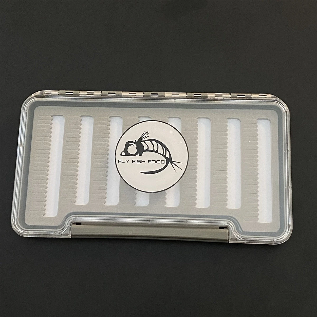 FLY FISH FOOD LOGO FLY BOX, CLEAR SINGLE SIDED - WITH DRY FLY FOAM 3 FLY FISH FOOD LOGO FLY BOX, CLEAR SINGLE SIDED - WITH DRY FLY FOAM
